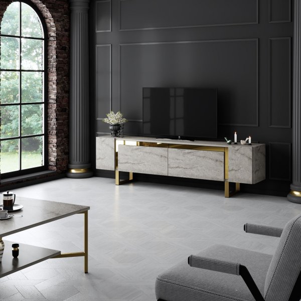 Erki TV-bänk - Travertin/guld Erki TV-bänk - Travertin/guld