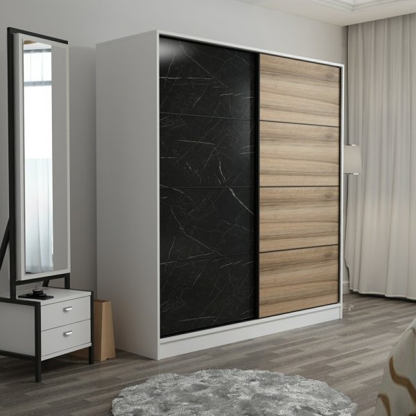 Armoire Kapusta 180 cm - Blanc/noir/marron