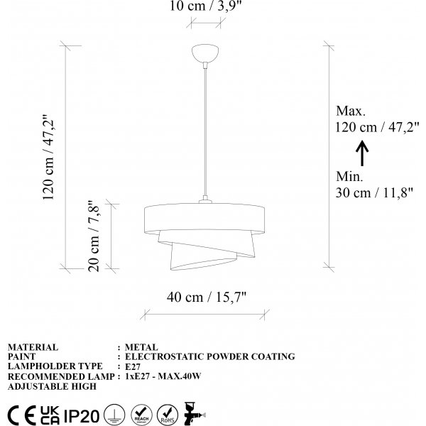 Stage taklampa �40 cm - Vit