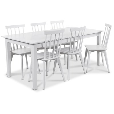 Balder matgrupp 180 cm bord med 6 st vita Linkping Pinnstolar