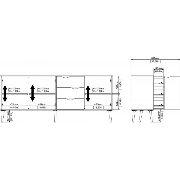 Buffet Oslo avec 3 armoires et 3 tiroirs - Blanc/chne