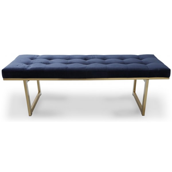 New York bnk med knappar (B130 cm) - Bl sammet / mssing