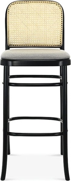 Tabouret de bar No 811 avec dossier en rotin - Couleur du cadre et du revêtement au choix Tabouret de bar No 811 avec dossier en rotin - Couleur du cadre et du revêtement au choix