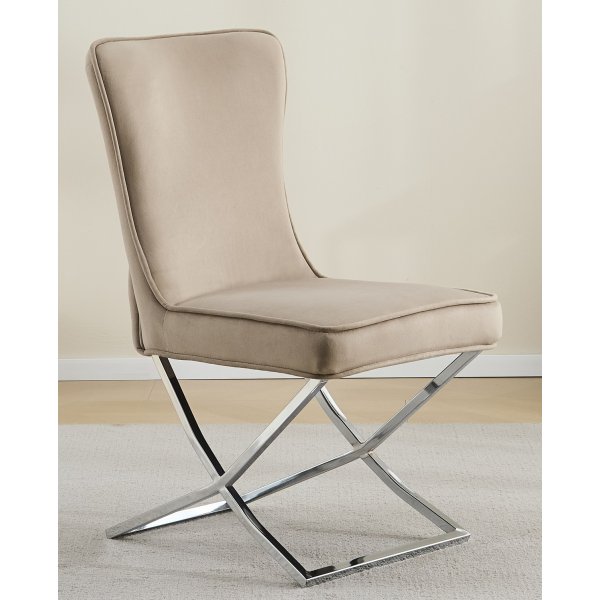 Stol med kromade ben - beige sammet - Luxury Stol med kromade ben - beige sammet - Luxury