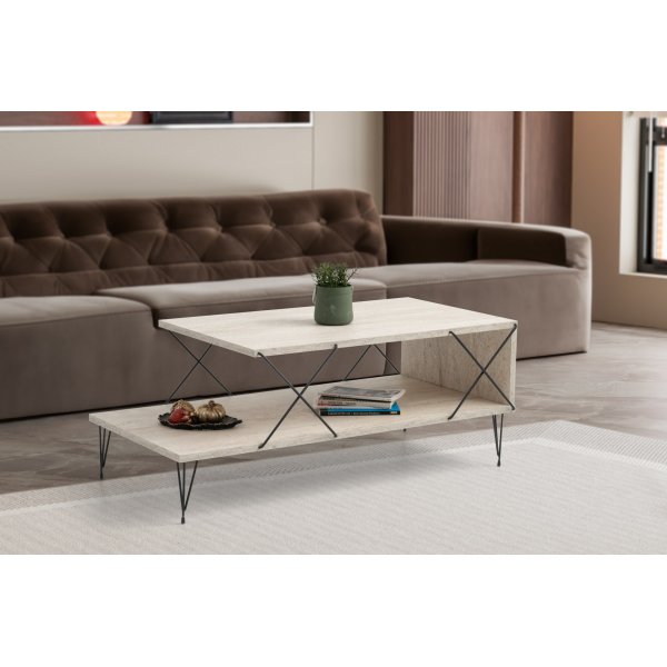 Loire soffbord 100 x 50 cm - Travertin/svart Loire soffbord 100 x 50 cm - Travertin/svart