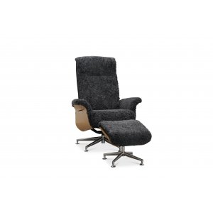 Reclinerfåtölj med fotpall i äkta fårskinn ek/antracit - Ulla + Textilskydd för möbler Reclinerfåtölj med fotpall i äkta fårskinn ek/antracit - Ulla + Textilskydd för möbler