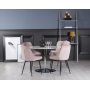 Plaza matgrupp, marmorbord med 4 st Theo sammetsstolar - Rosa/Vit/Krom