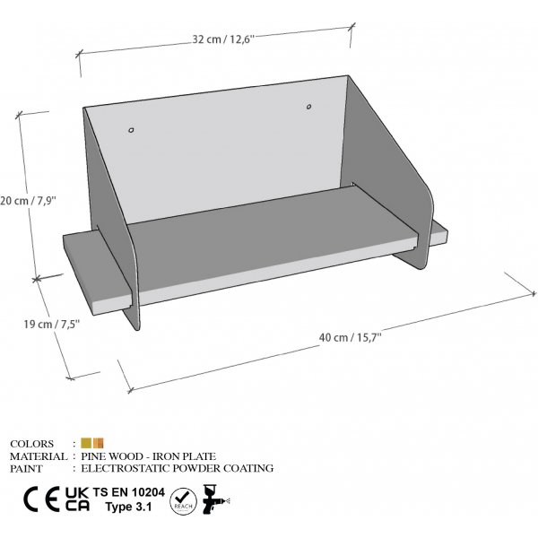 Brazo wandplank 40 x 19 x 20 cm - Zwart Brazo wandplank 40 x 19 x 20 cm - Zwart