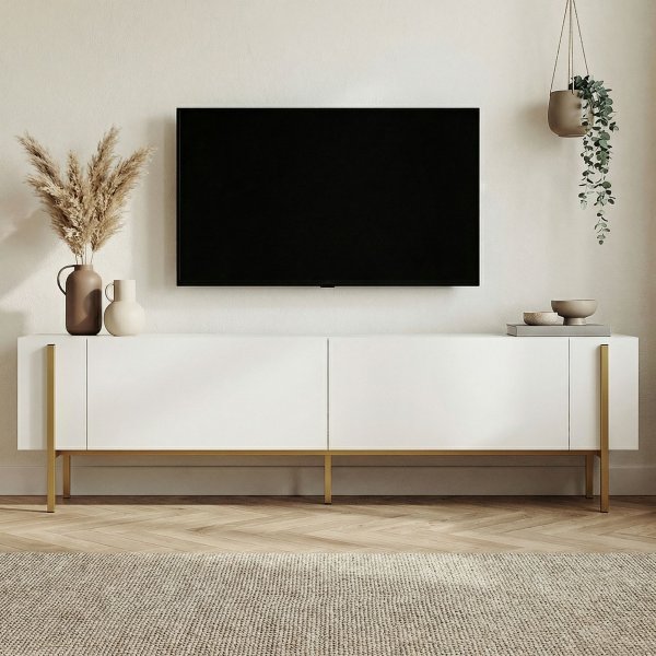 TV-b�nk Nemming 180 cm - Vit/guld