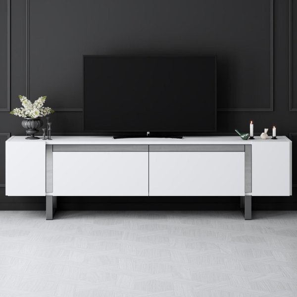 Erki TV-bänk - Vit/silver Erki TV-bänk - Vit/silver