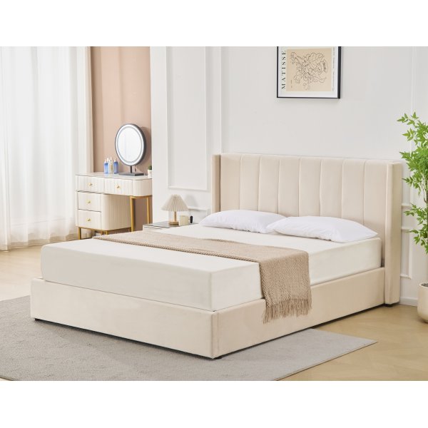 Sängram med förvaring inklusive sänggavel 160 x 200 cm beige - Bianca Sängram med förvaring inklusive sänggavel 160 x 200 cm beige - Bianca