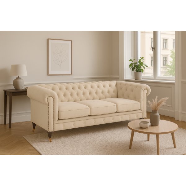 Soffa Chesterfield Cambridge Deluxe 225 cm - Ljus gråbeige sammet Soffa Chesterfield Cambridge Deluxe 225 cm - Ljus gråbeige sammet