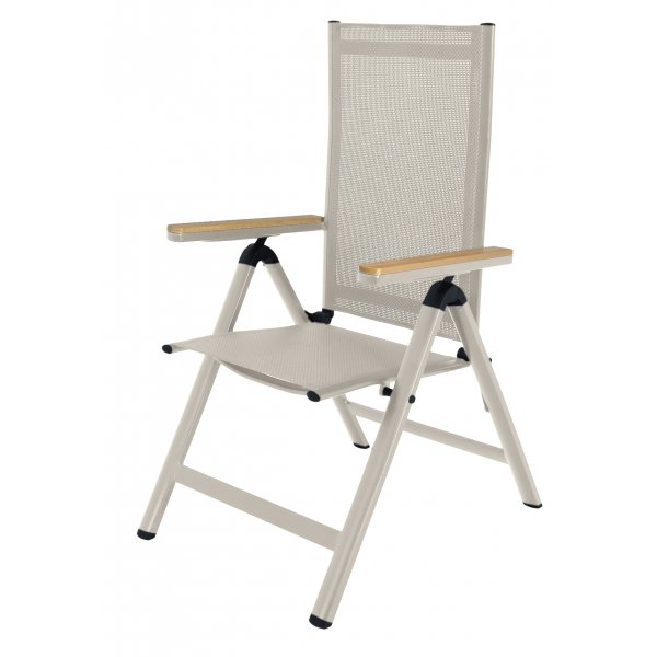 Positionsstol beige med armstöd i ek-aintwood + Textilskydd för utemöbler Positionsstol beige med armstöd i ek-aintwood + Textilskydd för utemöbler