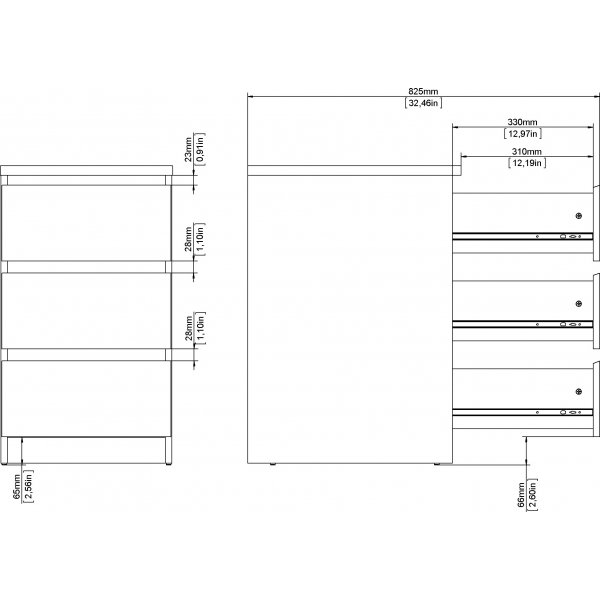 Naia smal byrå med 3 lådor - Vit Naia smal byrå med 3 lådor - Vit