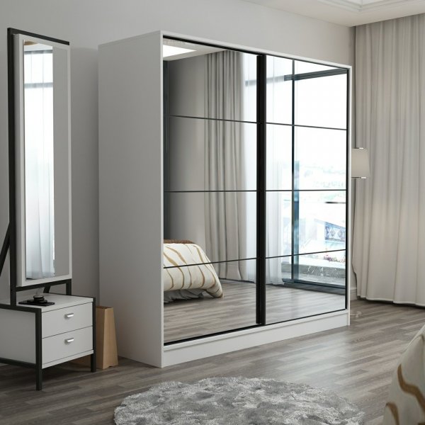 Armoire Kapusta avec portes miroir, 180 cm - Blanc