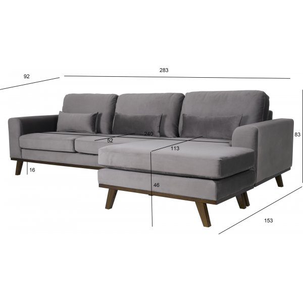 Divansoffa i grått sammet - Copenhagen + Fläckborttagare för möbler Divansoffa i grått sammet - Copenhagen + Fläckborttagare för möbler