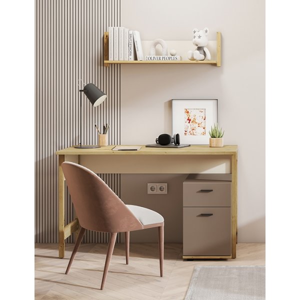 Bureau Lenny 125 x 60 cm - Chêne artisanal/beige/truffe Bureau Lenny 125 x 60 cm - Chêne artisanal/beige/truffe