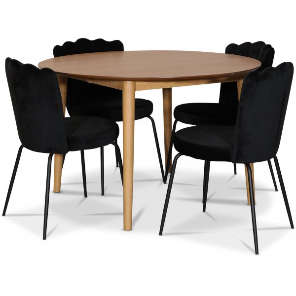 Oskar matgrupp 120-170 x 120 cm inkl. 4 st Liding svarta stolar - Ekfanr