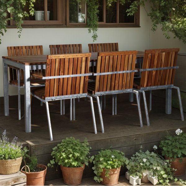 Alva utematgrupp med 6 stolar och bord 190x90 cm - Teak / Galvaniserat stål Alva utematgrupp med 6 stolar och bord 190x90 cm - Teak / Galvaniserat stål