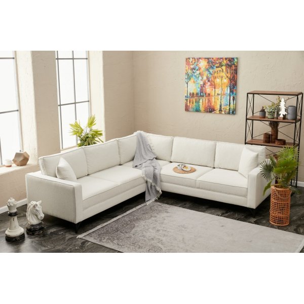 Canapé d'angle Berlin - Blanc crème/noir Canapé d'angle Berlin - Blanc crème/noir