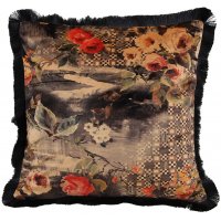 Rose kuddfodral med fransar 45x45 cm - Svart/Röd Rose kuddfodral med fransar 45x45 cm - Svart/Röd