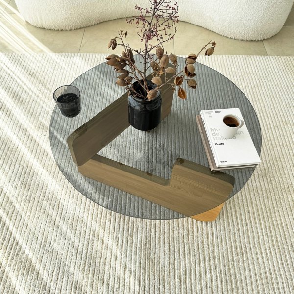 Table basse Mia Ø75 cm - Chêne/verre fumé Table basse Mia Ø75 cm - Chêne/verre fumé