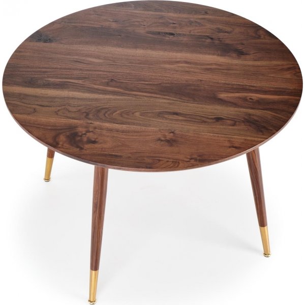 Table à manger en noyer de 110 cm de diamètre avec détails dorés Table à manger en noyer de 110 cm de diamètre avec détails dorés