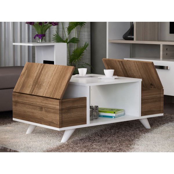 Eriberto soffbord 90 x 60 cm - Vit/valnöt Eriberto soffbord 90 x 60 cm - Vit/valnöt