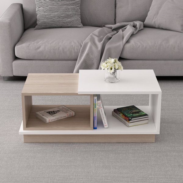Table basse Viyana 90 x 45 cm - Blanc/chêne Table basse Viyana 90 x 45 cm - Blanc/chêne