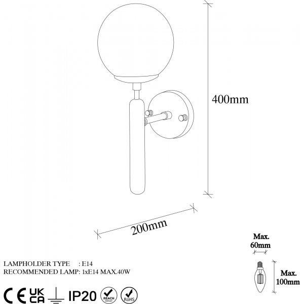 King wandlamp 11456 - Zwart