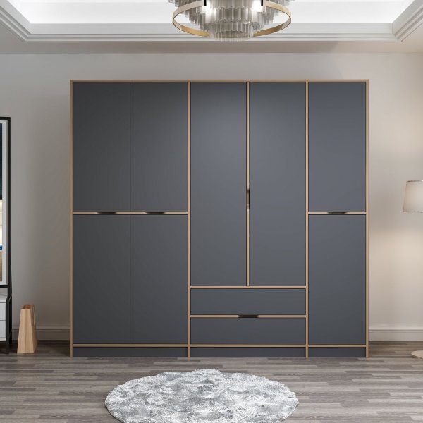Armoire Elina 232 x 52 x 208 cm - Anthracite/marron Armoire Elina 232 x 52 x 208 cm - Anthracite/marron