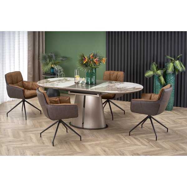 Robinson matbord 160-200 x 90 cm - Beige marmor/cappuccino/svart Robinson matbord 160-200 x 90 cm - Beige marmor/cappuccino/svart