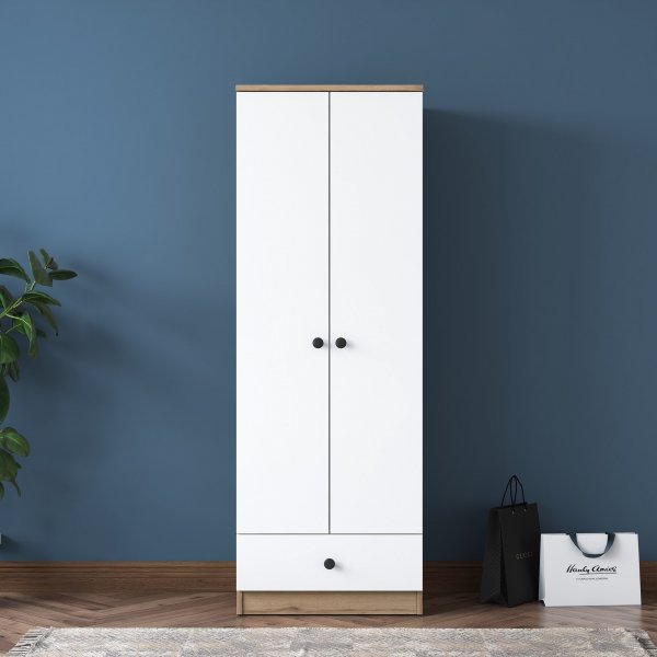 Mendy garderob med låda 60 cm - Valnöt/vit Mendy garderob med låda 60 cm - Valnöt/vit