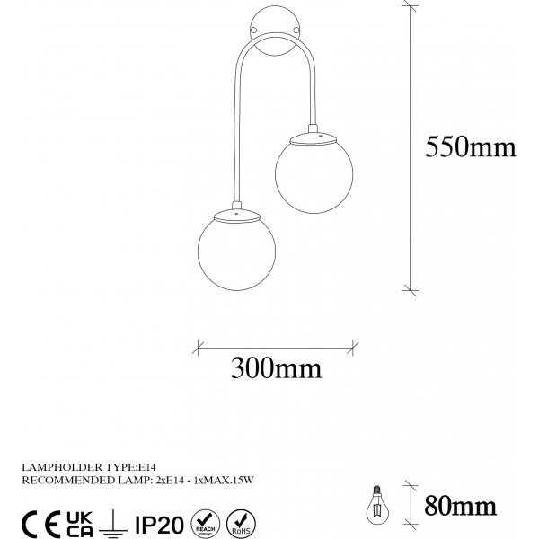 Klenod wandlamp 10575 - Zwart/wit