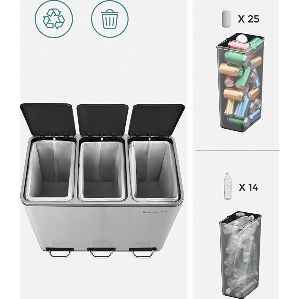 Poubelle Daloa 54 l - Argent/noir Poubelle Daloa 54 l - Argent/noir