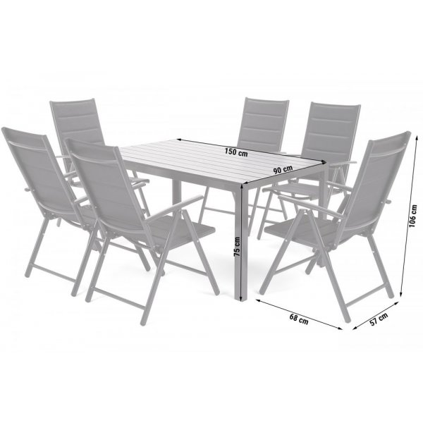 Utematgrupp Ibiza bord med 6 st positionsstolar - Svart Utematgrupp Ibiza bord med 6 st positionsstolar - Svart