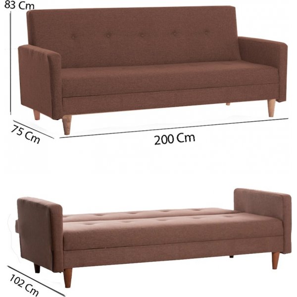 Hiko 3-sits bddsoffa Brun