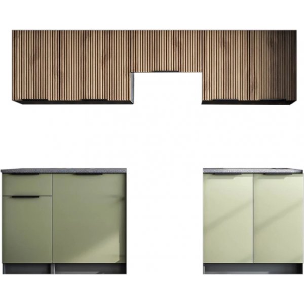 Ksenia complete keuken 240 cm - Licht walnoot/pistache/antraciet/grijs Ksenia complete keuken 240 cm - Licht walnoot/pistache/antraciet/grijs