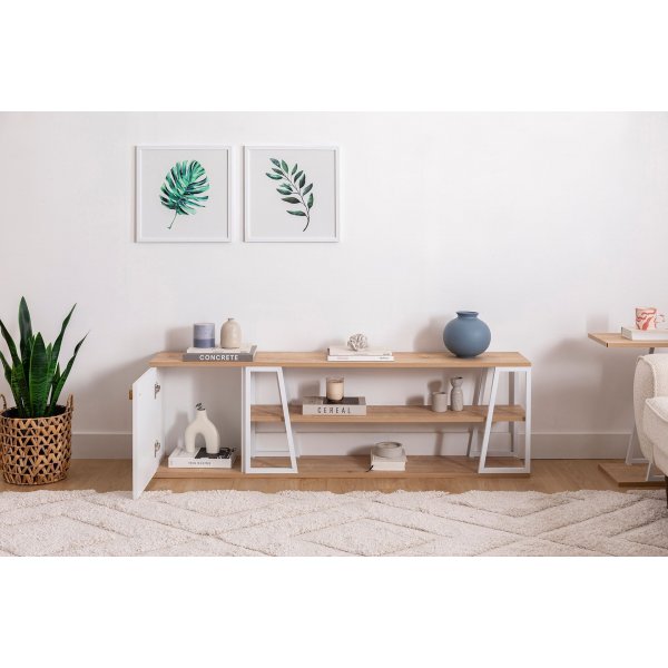 Meuble TV Lissa 160 cm - Chne saphir/blanc