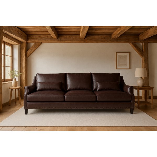 Charles 3-sits soffa - Mörkbrun läderimitation Charles 3-sits soffa - Mörkbrun läderimitation