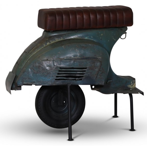 Tabouret de bar scooter - Bleu vintage / Marron