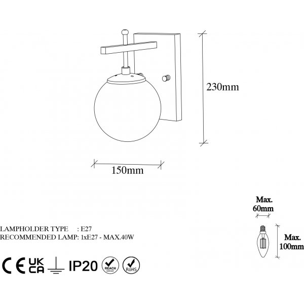 Zahar wandlamp 13112 - Zwart