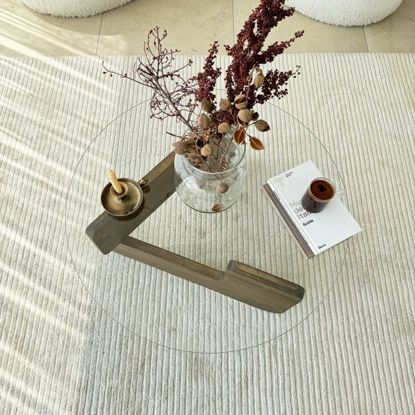 Mia soffbord 75 cm - Valnt/klarglas