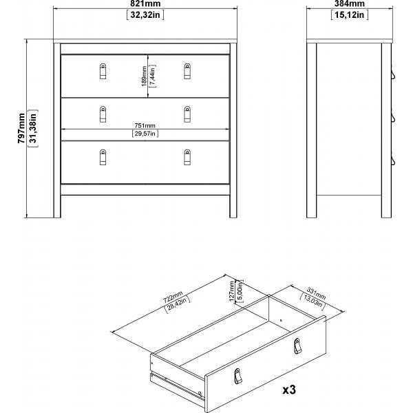 Madrid dressoir met 3 laden - Zwart Madrid dressoir met 3 laden - Zwart