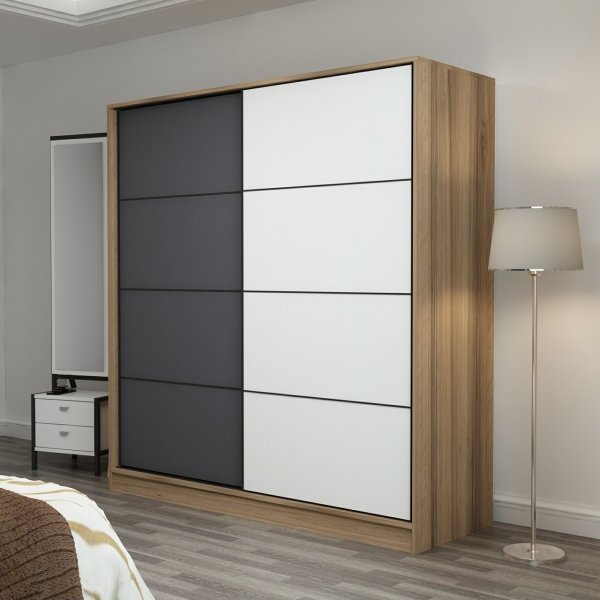 Armoire Kapusta 220x52x210 cm - Marron/anthracite/blanc
