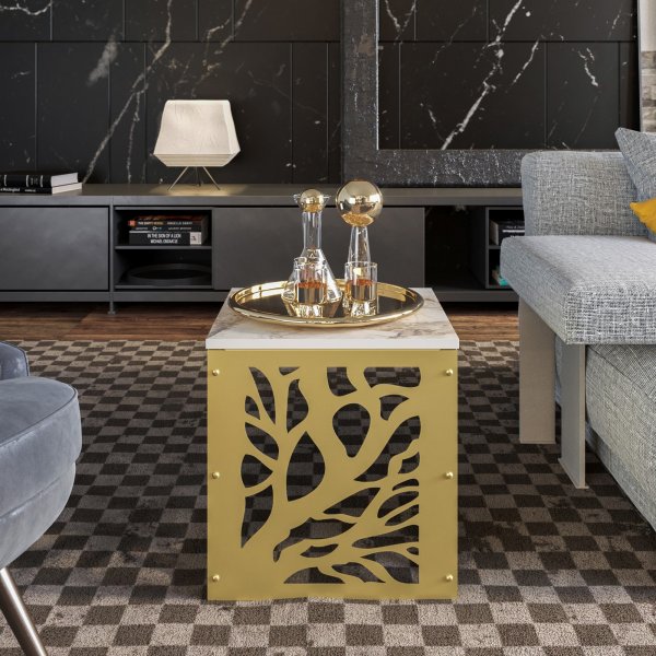 Tonga sidobord 44,5 x 44,5 cm - Guld/vit Tonga sidobord 44,5 x 44,5 cm - Guld/vit