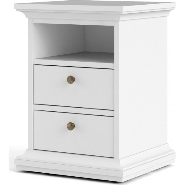 Paris smal nachtkastje met 2 lades en 1 open vak - Wit