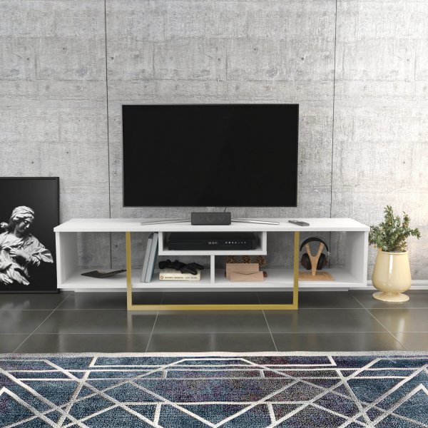 Asal TV-bänk 150 cm - Vit/guld Asal TV-bänk 150 cm - Vit/guld