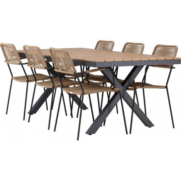 Garcia rektangulär matgrupp med 6 st Lindos stolar - Brun/svart + 6.00 x Stolsdyna Garcia rektangulär matgrupp med 6 st Lindos stolar - Brun/svart + 6.00 x Stolsdyna