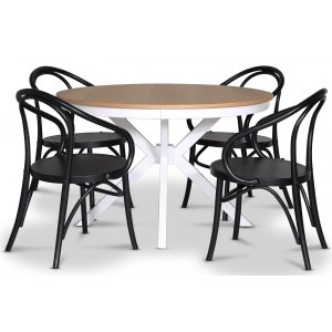 Groupe alimentaire Troms; table  manger ronde Blanc / Chne avec 4 chaises Danderyd No.30 cadre noir